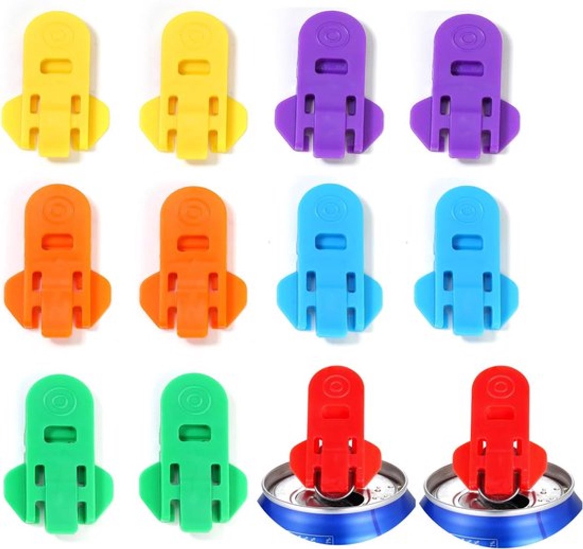 Blikopener set 12 stuks met vingerbescherming, PP kunststof multifunctioneel openen en afsluiten als deksel, 6 kleuren, geschikt voor zwakkere handen en artritis, voor thuis picknick feestjes