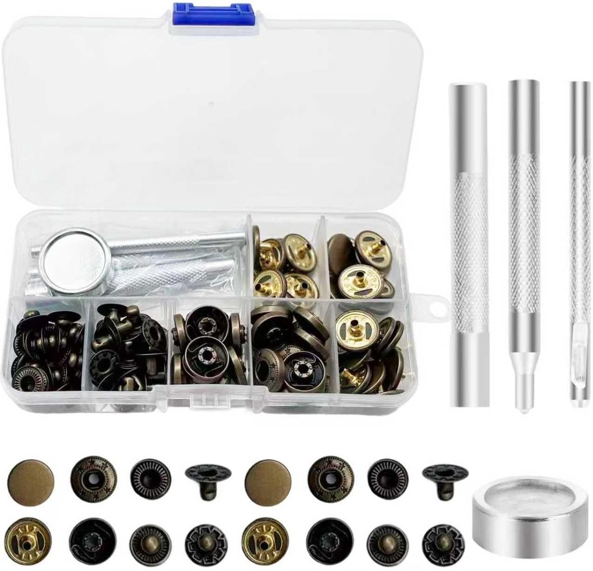 24 Sets Metalen Drukknopen 15 mm met 4 Gereedschappen voor Kleding, Leren Ambachten en Handtassen - Ideaal voor DIY Projecten en Accessoires