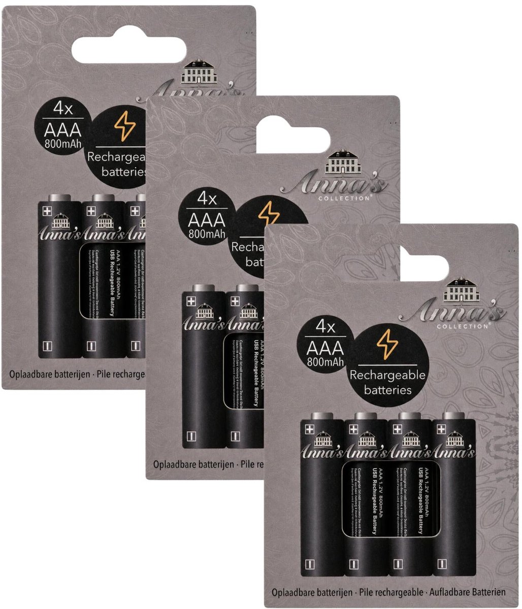 Anna's Collection Oplaaadbare batterijen - AAA - 12x stuks - 800 mAh – Herlaaadbare batterijen