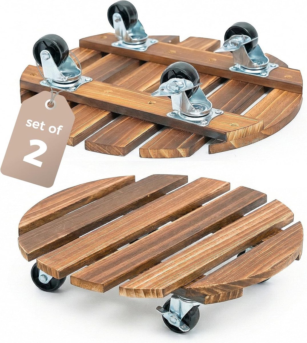 Planten Rolbord 30 cm met Wielen - Verrijdbare Plantenroller voor Bloempotten - Set van 2