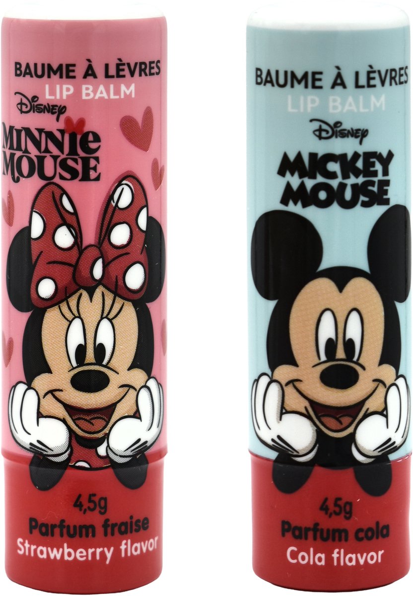 Mickey en Minnie Mouse Lippenbalsem Set - Lip Balm - Aardbei en Cola Smaak - 2 x 4,5 Gram - Vegan