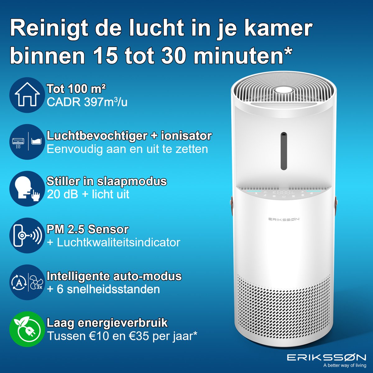 Erikssøn Air Pure Pro Combo luchtreiniger met bevochtiger thumbnail 2