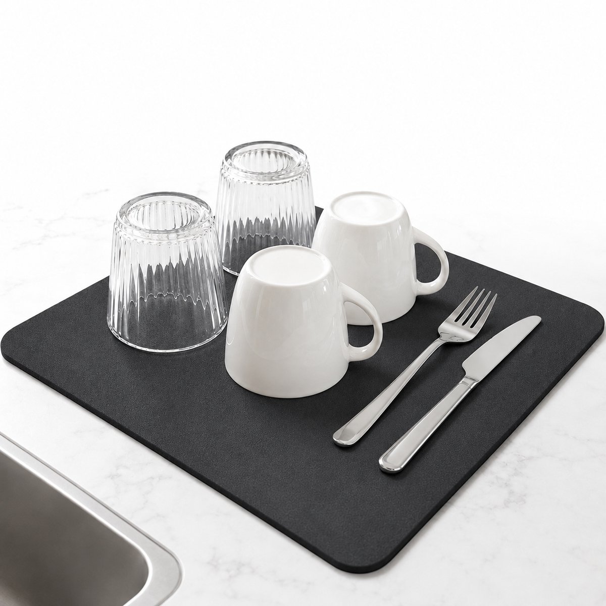 Snel Drogende Afwasmat 30 x 40 cm – Super Absorberende Droogmat – Antislip Aanrechtmat voor Vaat & Koffiezetapparaat – Donkergrijs