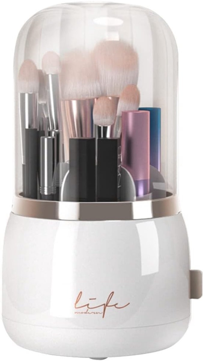 360° Draaibare Make-up Organizer, Cosmetica Borstelhouder met Deksel, Ideale Opbergdoos voor Make-up en Lippenstift in Slaapkamer en Badkamer