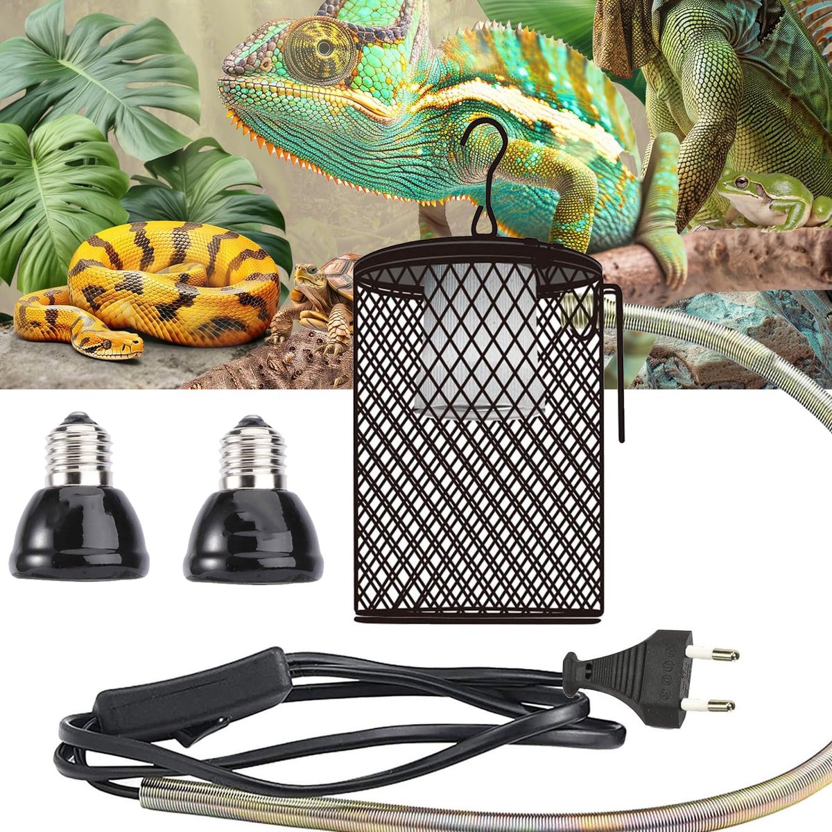 Reptielenwarmtelamp Met Beschermkap - 100w Keramische Verwarmingslamp - Verwarming Verlichting - Infrarood Warmtelamp Voor Reptielen