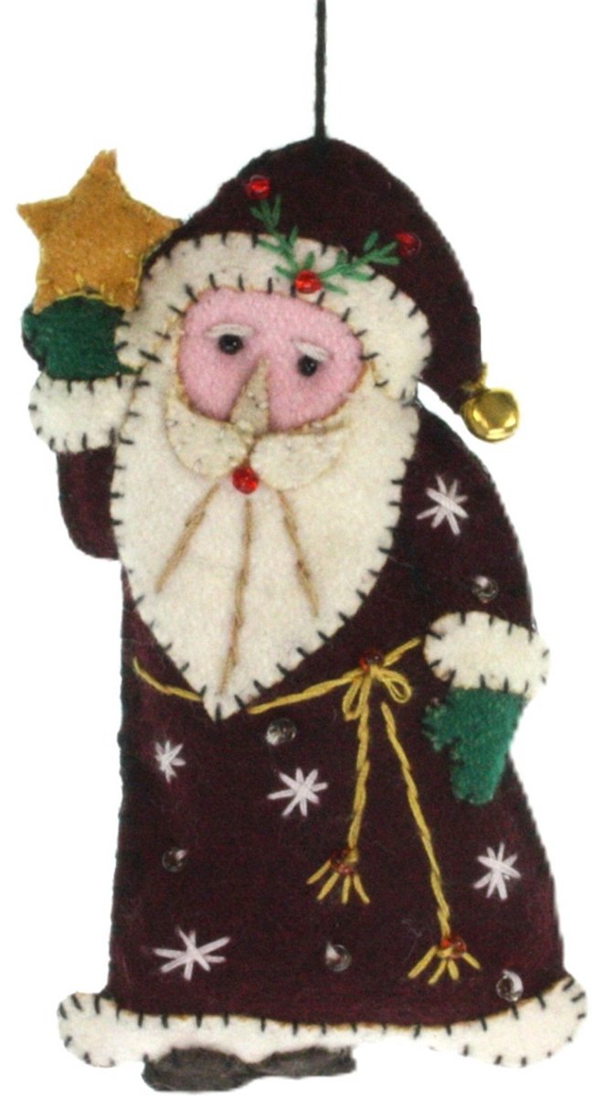Kerstman met ster, rode jas vilt 7x2x12,5cm