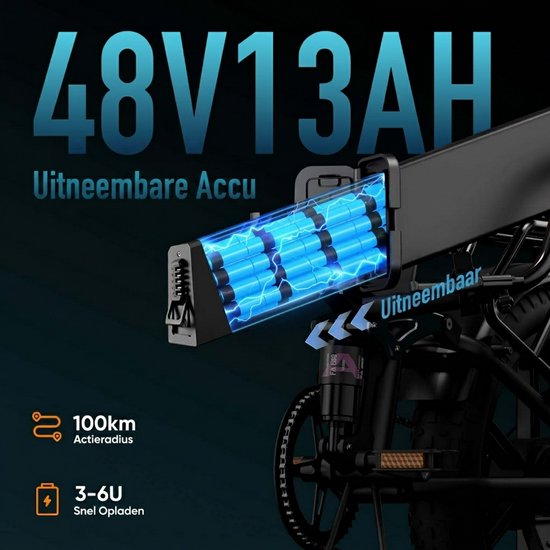 T5 opvouwbare e-bike 20" x 4" fat-banden, 48V 13Ah 80 Nm-motor — afbeelding 3