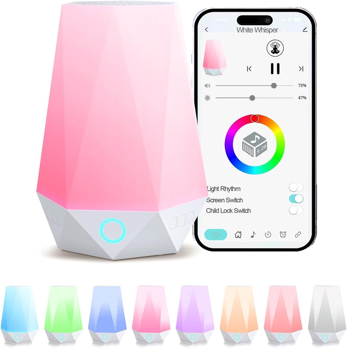 Slimme Witruismachine met Nachtlampje – 32 Ontspannende Geluiden – App-bediening en Timer – Slaapgeluidsmachine voor Baby en Volwassene – Perfect voor de Slaapkamer