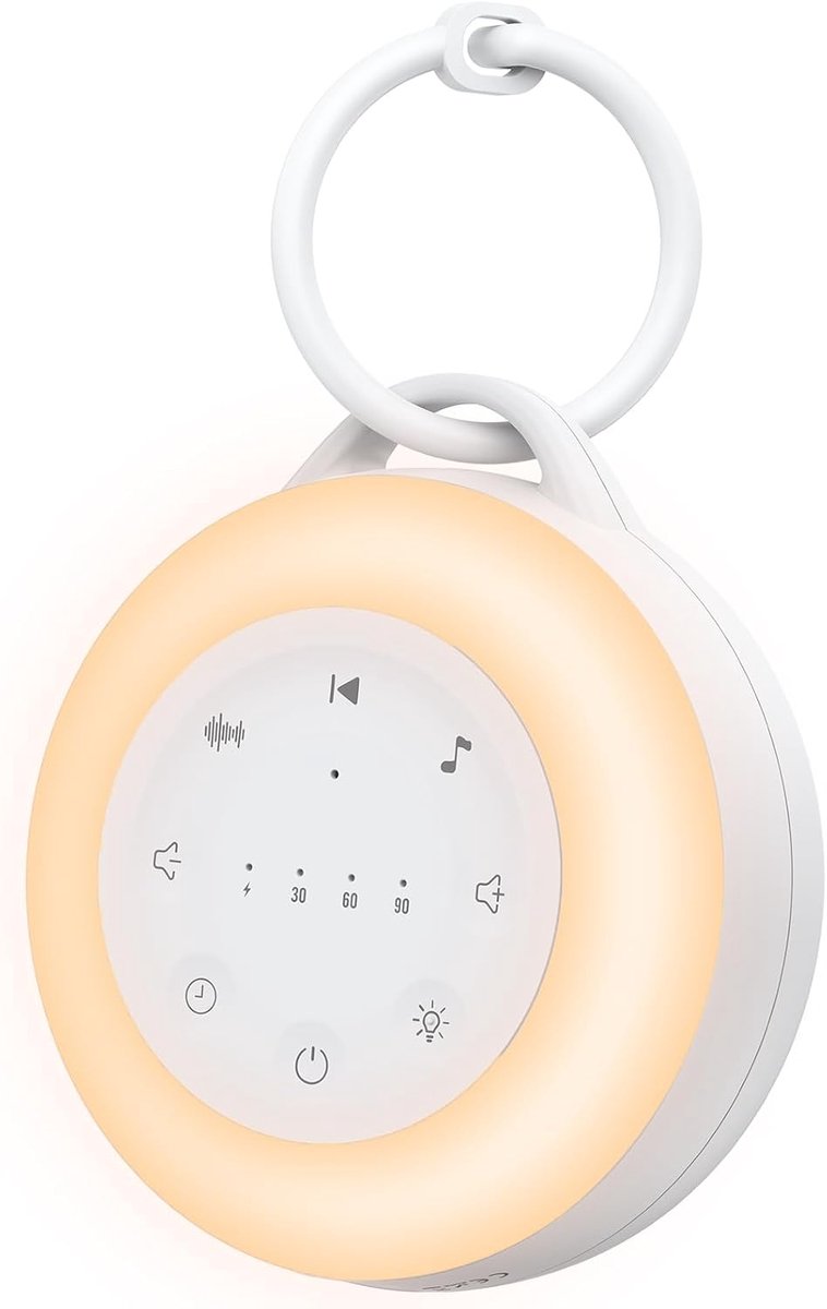 Draagbare Witruismachine voor Baby – 24 Kalmerende Geluiden – Instelbaar Nachtlampje – 2000mAh Oplaadbare Batterij – 30/60/90 min Timer – Geheugenfunctie – Slaapmachine voor Slaapkamer en Reizen