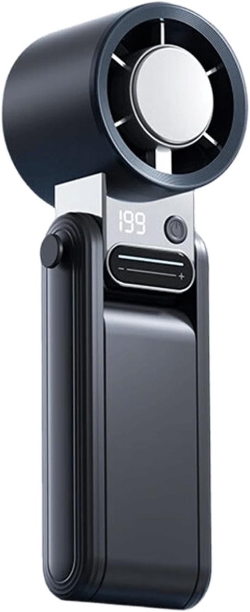 Handzame, opvouwbare ventilator met hoge snelheid - 180° verstelbaar - 3600 mAh - USB-oplaadbaar - Krachtige koelventilator - Opvouwbare draagbare ventilator met 199 snelheden - LED-display - Zwart - draagbare ventilator - Oplaadbaar