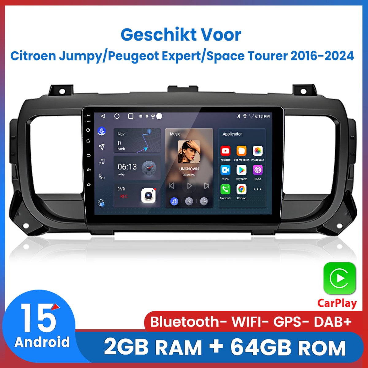 Awesafe Autoradio - Geschikt voor Citroen Jumpy/Peugeot Expert/Space Tourer 2016 t/m 2024 - 9 inch IPS Scherm - Draadloos Apple CarPlay & Android Auto - Ram 2GB + Rom 64GB - GPS Navigatie Bluetooth WIFI - Radio Scherm