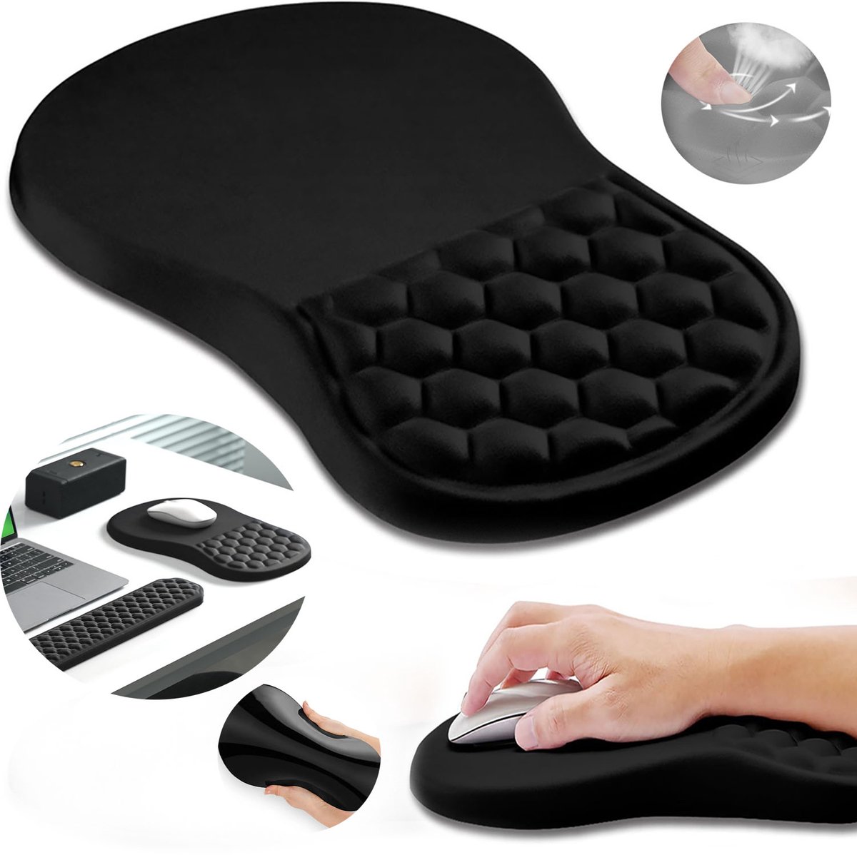 Muismat, 15° Ergonomische Polssteun, Traagschuim en Antislip Pu-Basis, Pijnverlichting Door Polssteun.