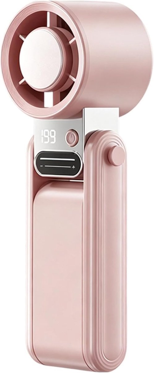 Mini handventilator - Koelventilator - Opvouwbare draagbare ventilator met 199 snelheden - 3600 mAh - Oplaadbare miniventilator - Oplaadbaar - Turbineventilator - Handheld Turbo Fan voor Reis, Strand en Kantoor - LED-display - USB-oplaadbaar - Roze