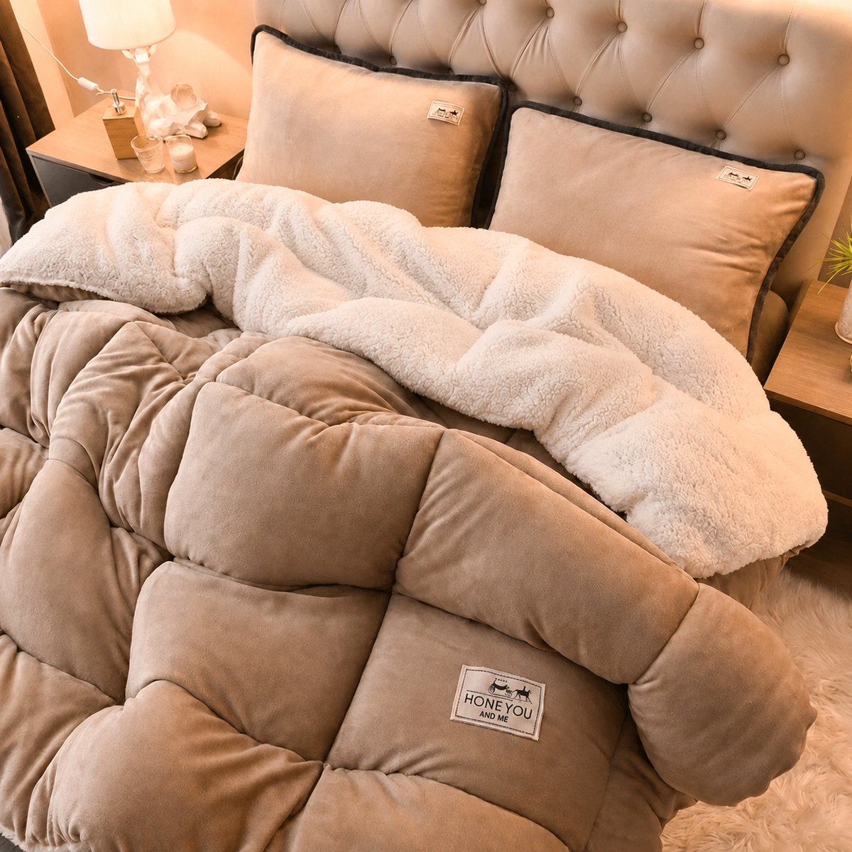 Innovastore Dekbed - Winter dekbed - Lamsfleece deken - Wasbaar dekbed - Twee persoonsdekbed - Koffie kleur - 180x220 cm