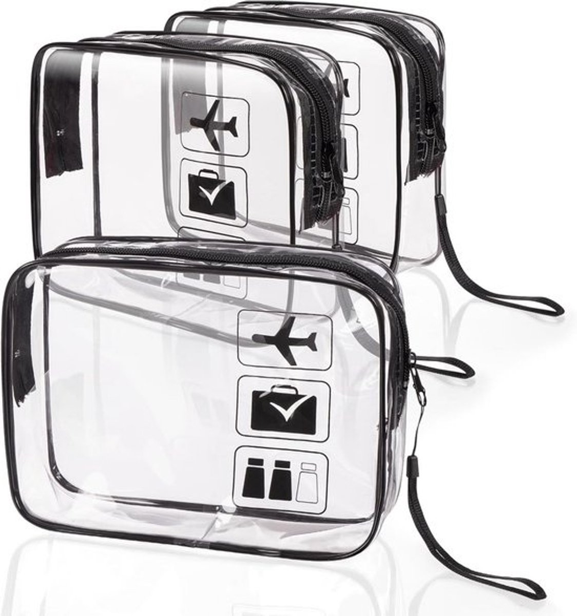 Cretosou 6 Pack Reizen Cosmetische Tas Clear Make-up Bag, Reizen Toilettas PVC Waterdichte Reizen Wassen Tassen, Transparante Zwart Bijgesneden Opbergtas Reizen Essentials, Zwart, Modern design