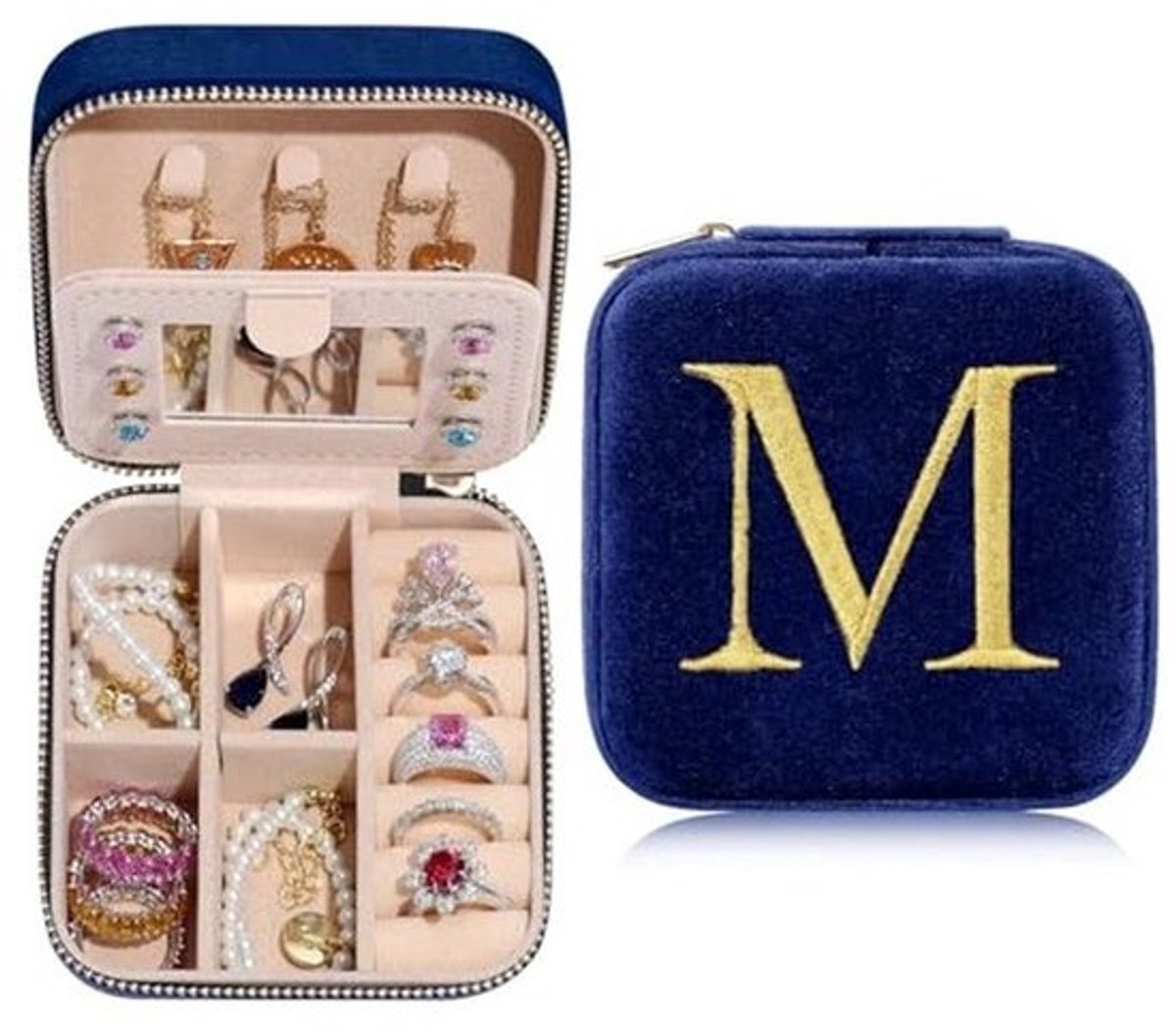 Klein Sieradendoosje met Beginletters en Bloem, Sieradenkistje, Reisorganizer, Perfect voor Geschenken en Cadeaus