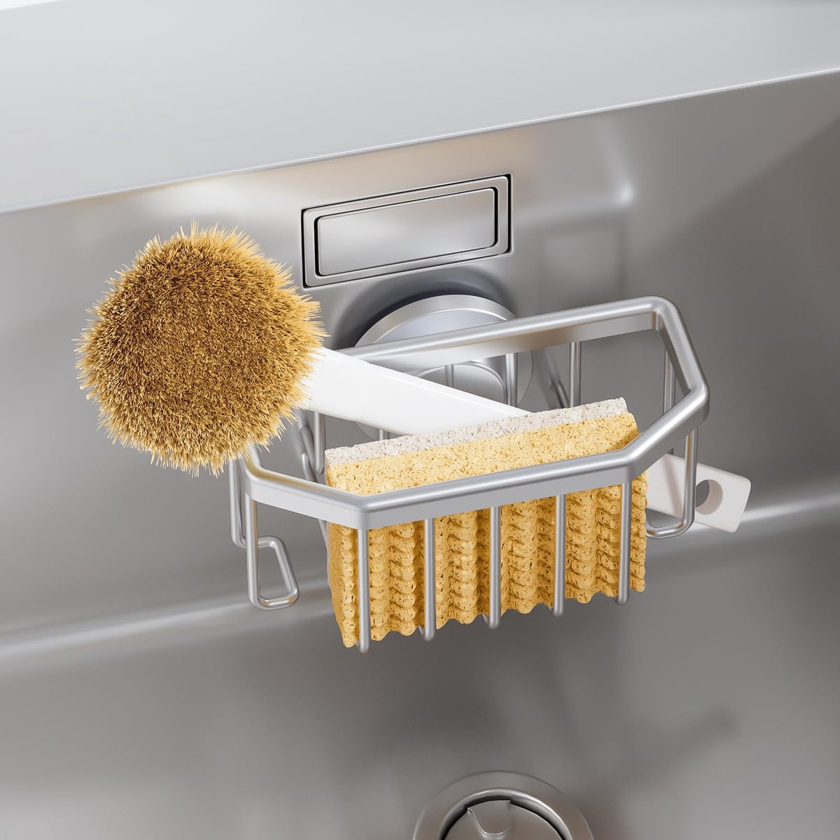 Sponshouder - Met zuignap - Afneembare Gootsteen Organizer - Zilver