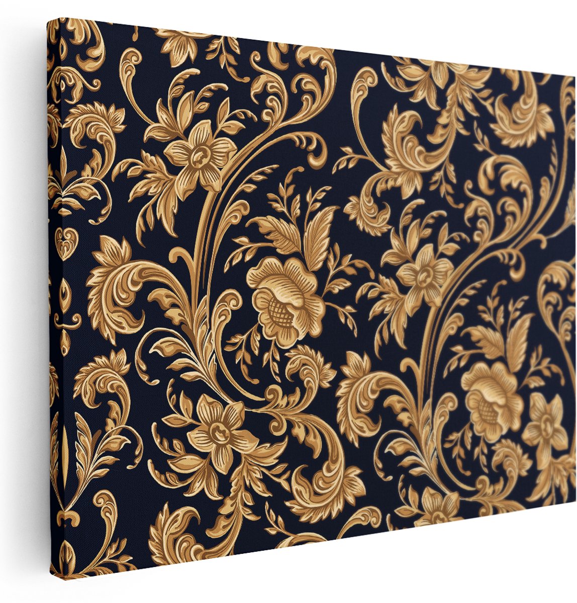 Artaza Canvas Schilderij Decoratieve Gouden Bloemen Achtergrond - 160x120 cm - Groot - Wanddecoratie Woonkamer - Schilderijen - Muurdecoratie