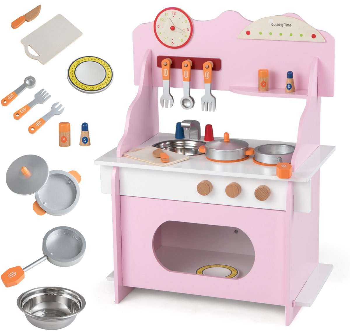 SureDeal® - Rollenspell - Speelkeuken - Kinderen Kinderkeuken - Klok - 52x29,5x71 cm - Roze
