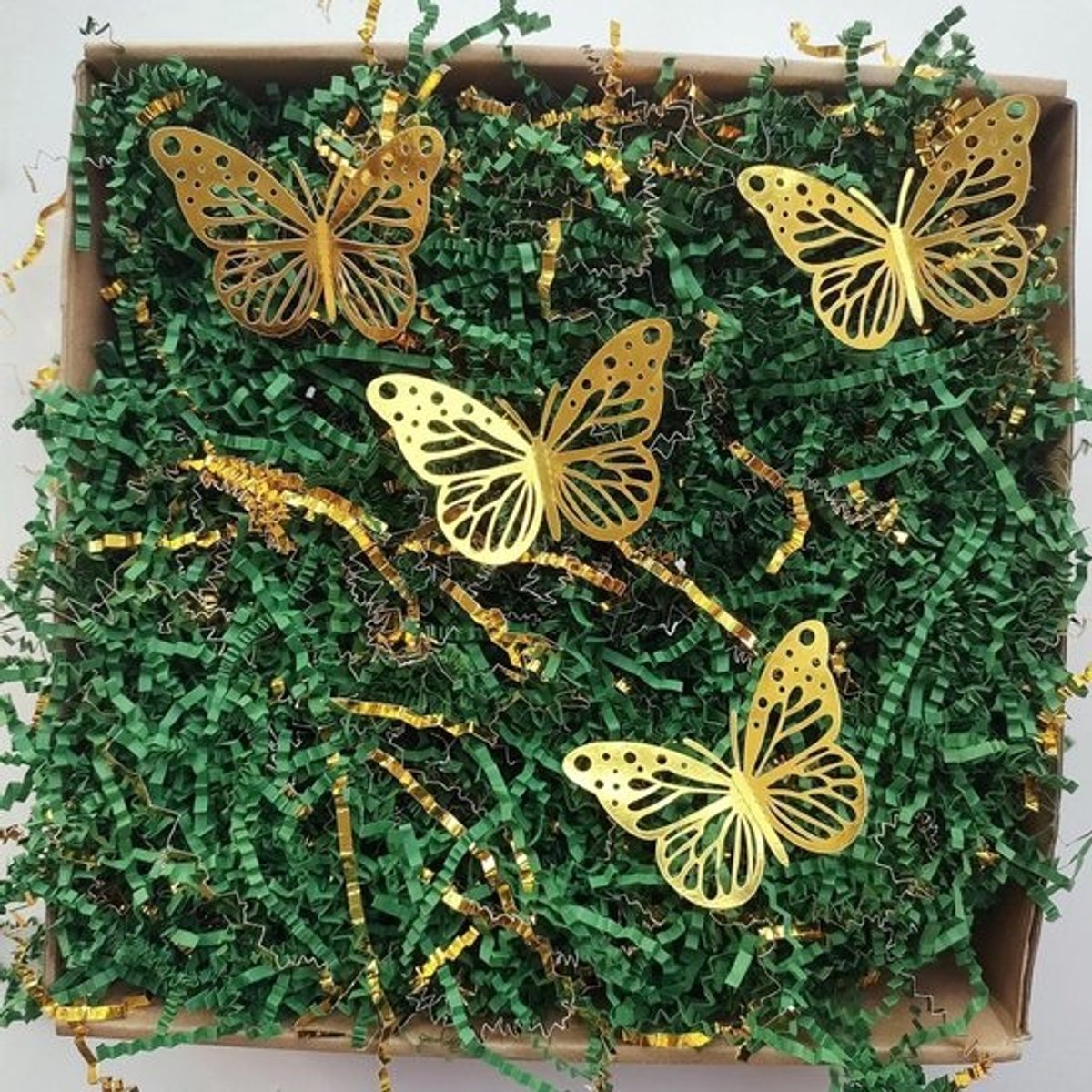 Crinkle Papier Shred - Opvulmateriaal Verpakking - Cadeaus Verpakken - Met Gouden Trim - 3 oz - E-groen en Goud