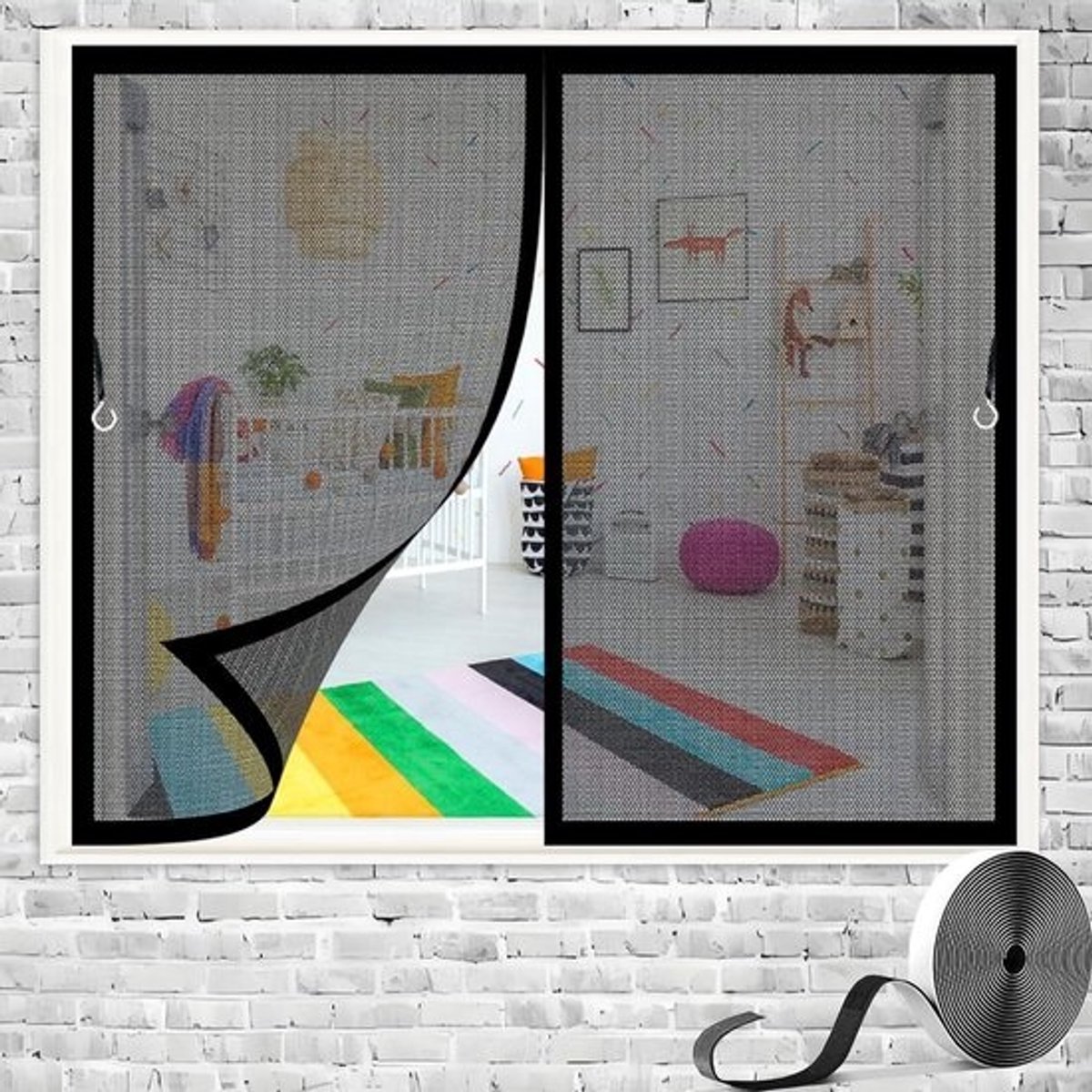 Magnetische Deur Horrengordijn 125 x 204 cm Bescherming Tegen Muggen, Alle Maten Verkrijgbaar, Zonder Boren Magnetisch Vliegengaas Voor Deur Voor Deurafmetingen Tot, Zwart