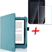 Hoes geschikt voor Kobo Clara HD - Book Case Leer Wallet Cover Hoesje Blauw - Tempered Glass Screenprotector