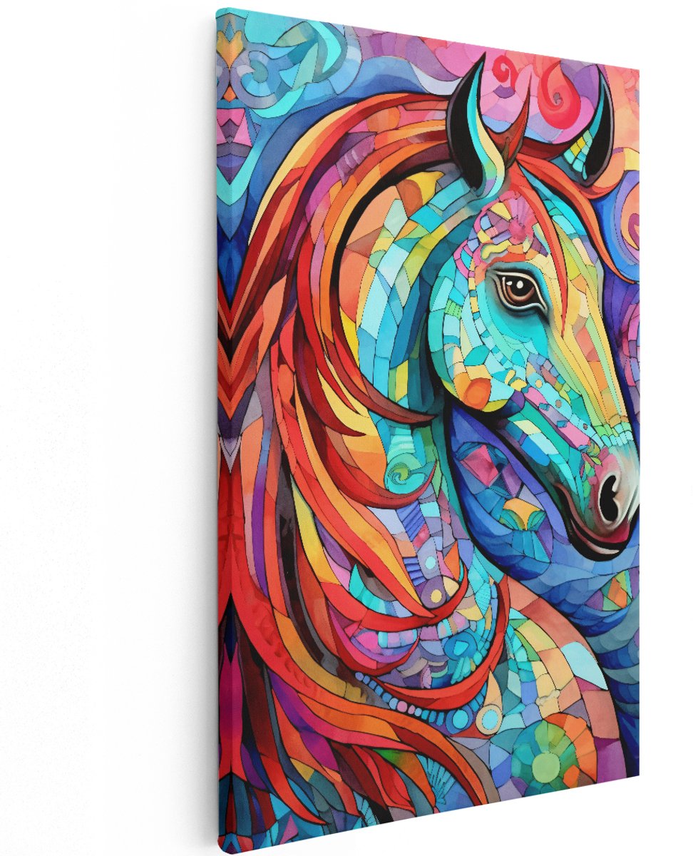 Artaza Canvas Schilderij Mozaïek Paard - 120x180 cm - Groot - Foto Op Canvas - Wanddecoratie Woonkamer