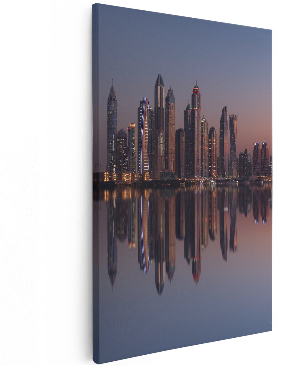 Artaza Canvas Schilderij Skyline Dubai Stad bij Zonsondergang - 120x180 cm - Groot - Wanddecoratie Woonkamer - Schilderijen - Muurdecoratie