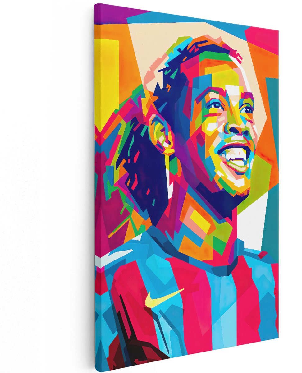 Artaza Canvas Schilderij Ronaldinho bij FC Barcelona in Abstracte Kleuren - 120x180 cm - Groot - Muurdecoratie - Canvas Print
