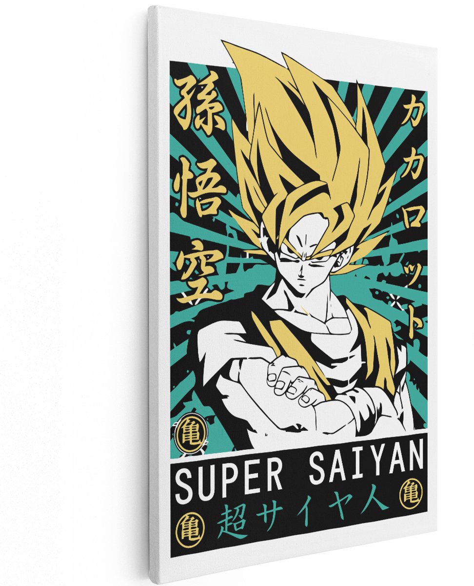 Artaza Canvas Schilderij Goku Super Saiyan - 120x180 cm - Groot - Wanddecoratie Anime - Muurdecoratie Jongenskamer - Schilderijen Op Canvas Dragon Ball