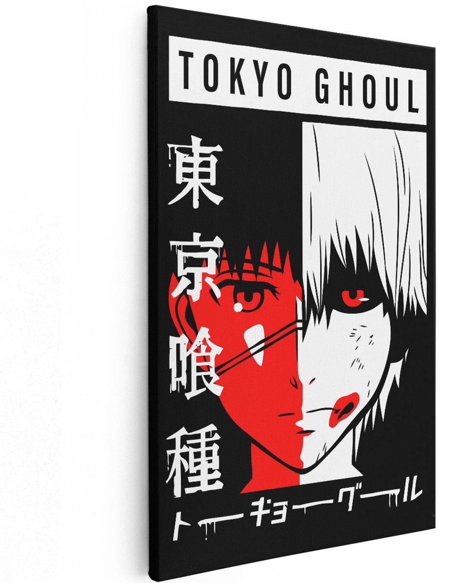 Artaza Canvas Schilderij Tokyo Ghoul - 120x180 cm - Groot - Anime Wanddecoratie Ken Kaneki - Muurdecoratie Zwart Wit - Slaapkamer Decoratie