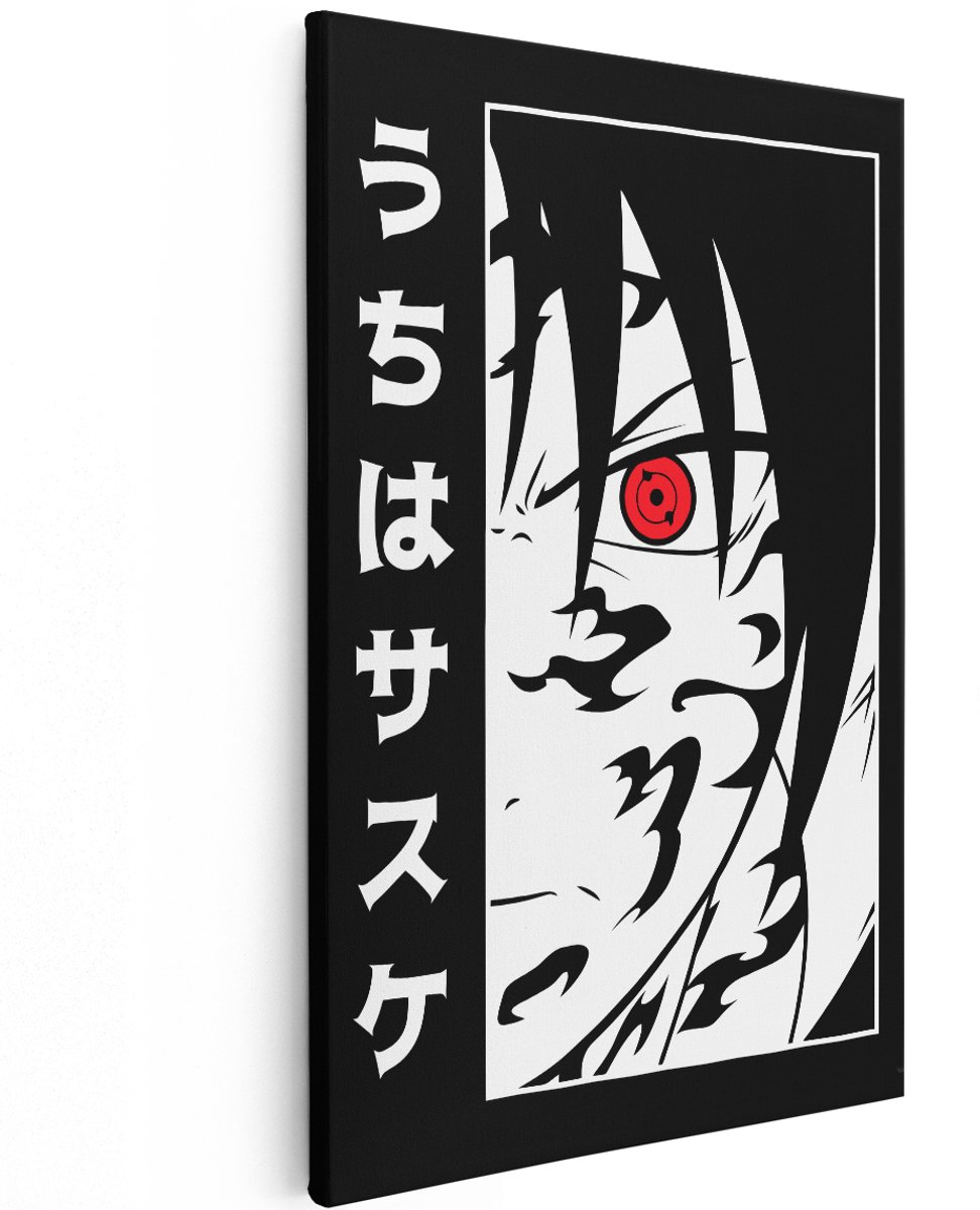 Artaza Canvas Schilderij Sasuke Uchiha - 120x180 cm - Groot - Wanddecoratie Anime - Muurdecoratie Sharingan - Decoratie Slaapkamer Zwart Wit