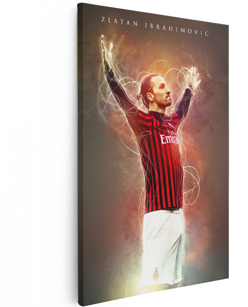Artaza Canvas Schilderij Voetbalspeler Zlatan Ibrahimovic bij AC Milan - 120x180 cm - Groot - Muurdecoratie - Canvas Print