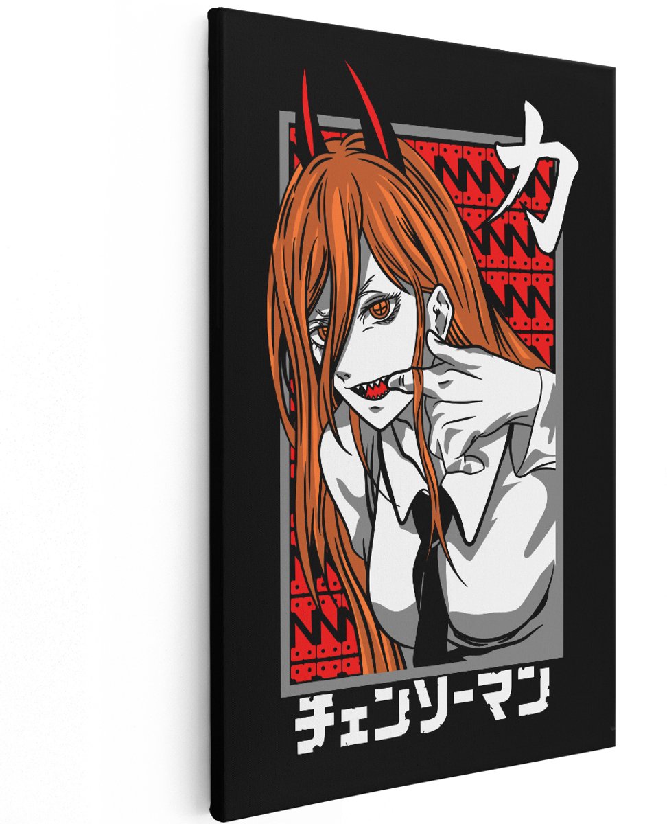 Artaza Canvas Schilderij Anime Power Chainsaw Man - 120x180 cm - Groot - Wanddecoratie Manga - Muurdecoratie Slaapkamer - Decoratie Oranje