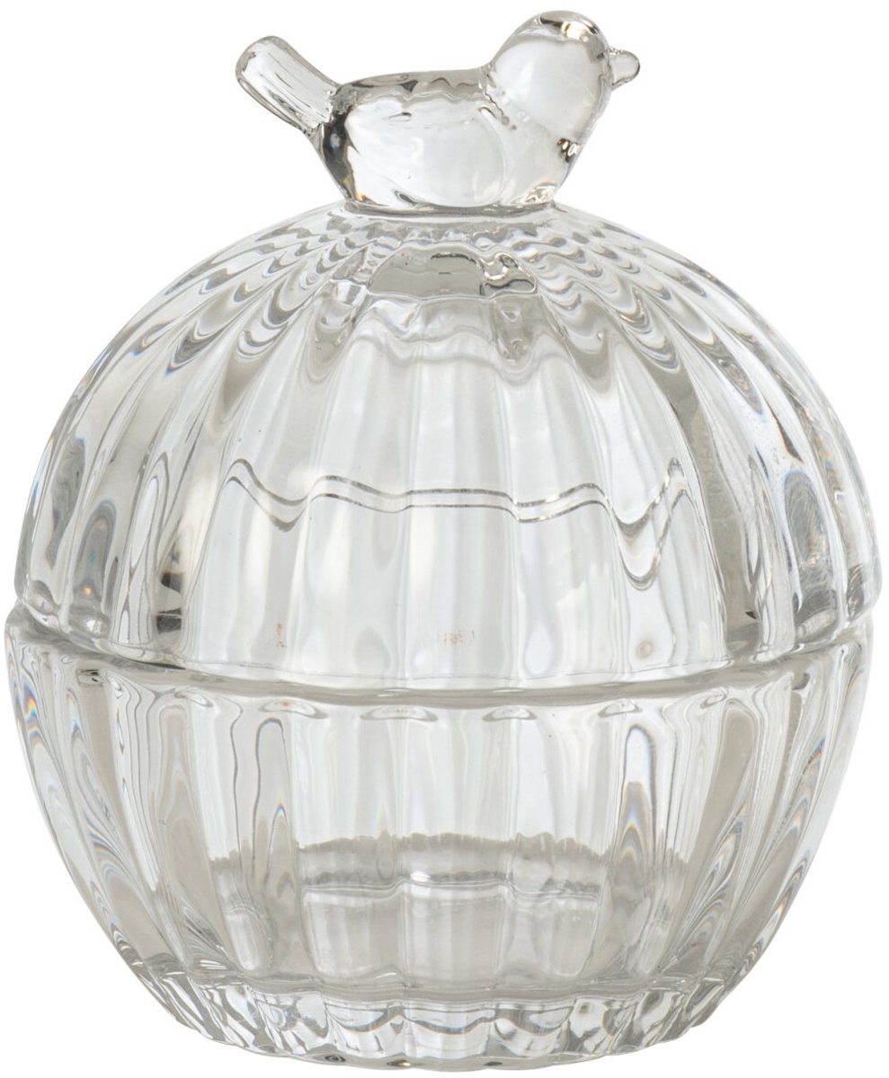 J-Line Decoratieve pot met vogel - glas - transparant - set van 2