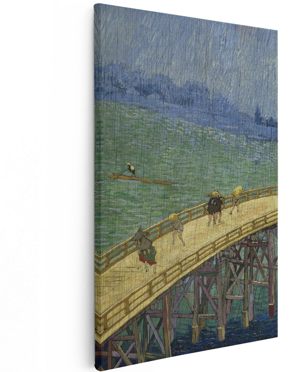Artaza Canvas Schilderij Brug in de Regen - naar Hiroshige - Vincent van Gogh - 120x180 cm - Groot - Kunst - Wanddecoratie Woonkamer