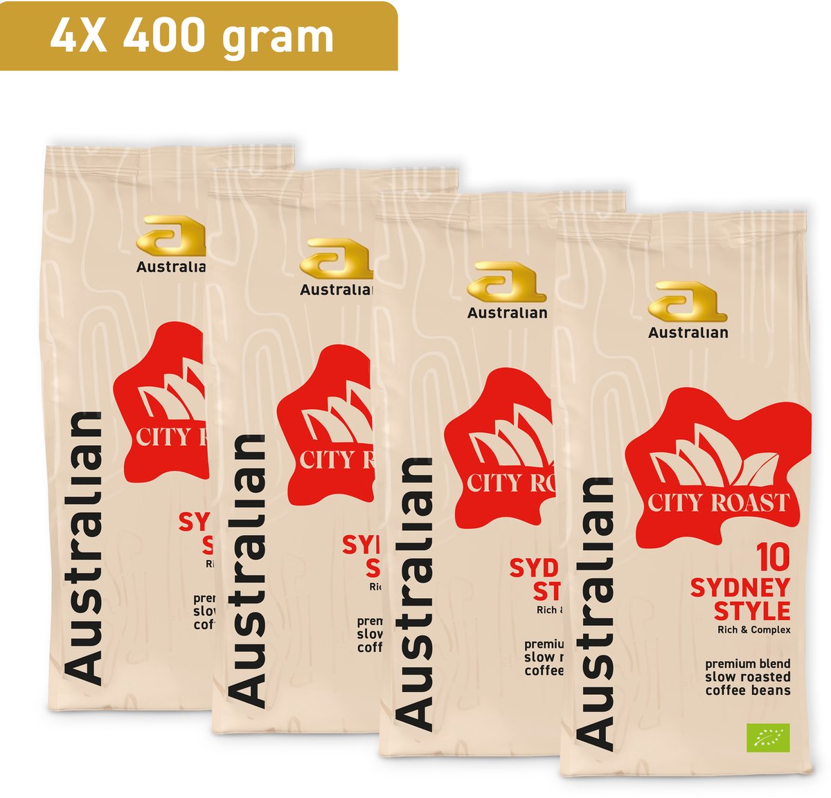 Koffie australian sydney bonen biologisch 400 gram | 4 stuks