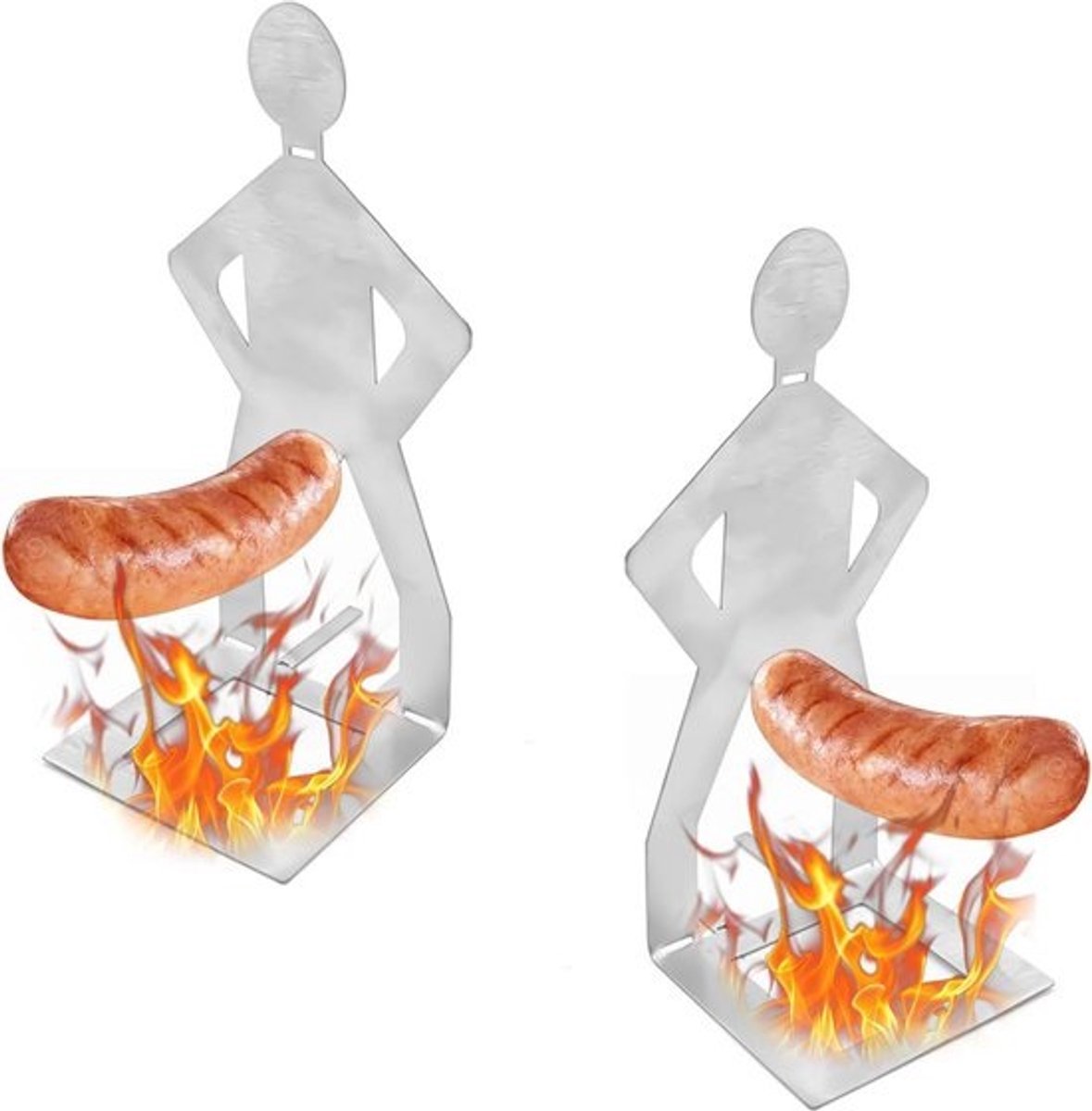 Grillrek voor Worsten - 2 Stuks, Roestvrij Staal - Hot-Dog Grillstandaard 205 x 75 mm - Perfect voor Barbecue en Gifts