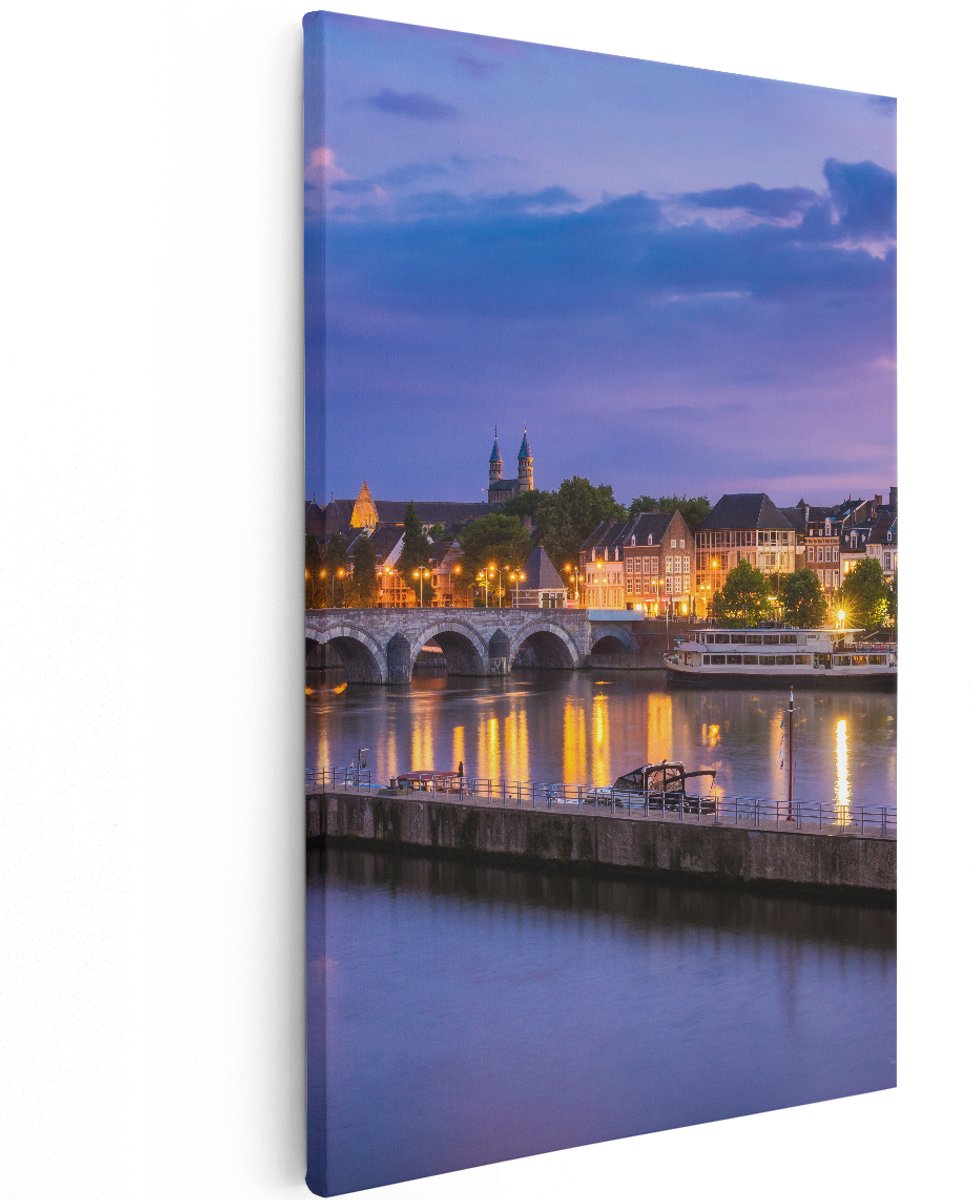 Artaza Canvas Schilderij Maastricht Maas Rivier bij de Sint Servaasbrug - 120x180 cm - Groot - Wanddecoratie Woonkamer - Schilderijen - Muurdecoratie