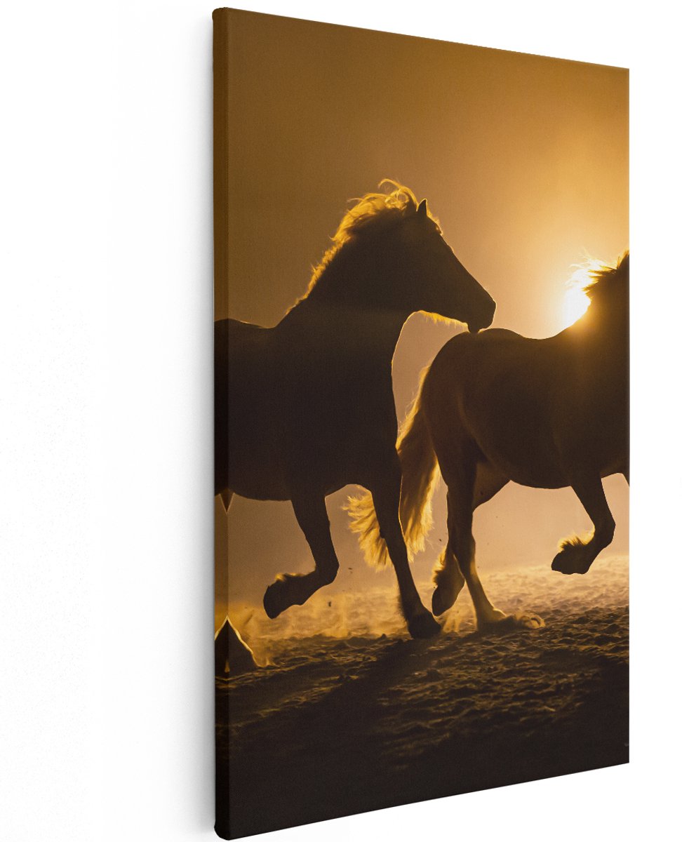 Artaza Canvas Schilderij Silhouet Van Twee Paarden - 120x180 cm - Groot - Wanddecoratie Woonkamer - Schilderijen - Muurdecoratie
