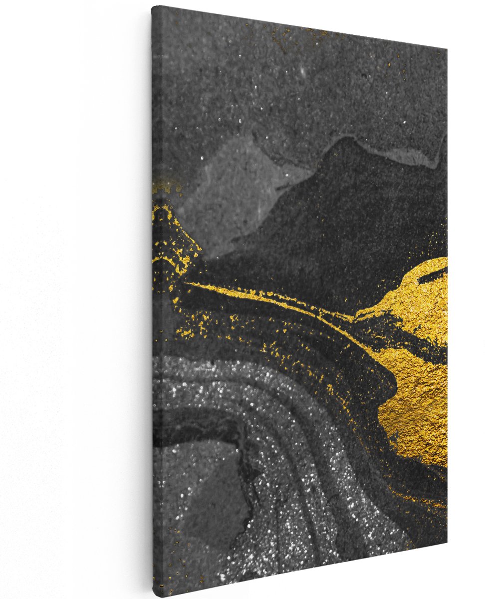 Artaza Canvas Schilderij Abstracte Kunst - Zwart Gouden Marmer - 120x180 cm - Groot - Wanddecoratie Woonkamer - Schilderijen - Muurdecoratie