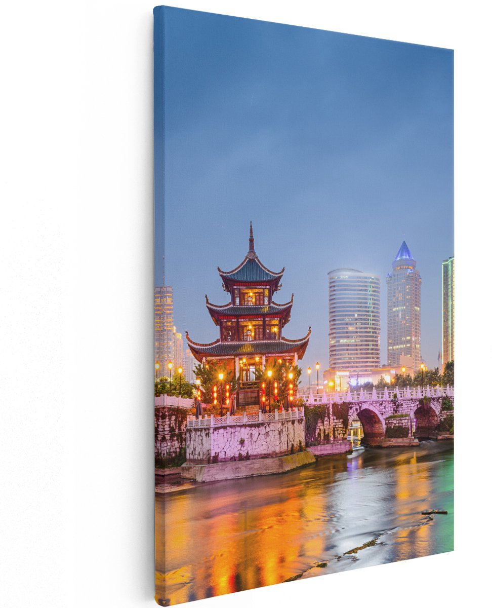 Artaza Canvas Schilderij Rivier bij Stad Guiyang in China - 120x180 cm - Groot - Wanddecoratie Woonkamer - Schilderijen - Muurdecoratie