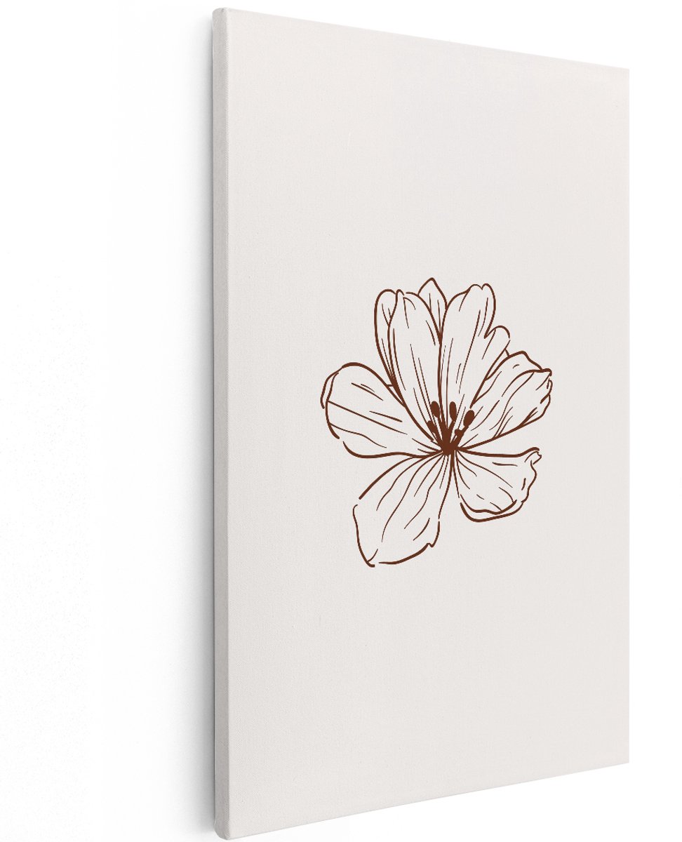 Artaza Canvas Schilderij Bloem - 120x180 cm - Groot - Wanddecoratie Line Art - Muurdecoratie Boho - Decoratie Japandi - Schilderijen Op Canvas