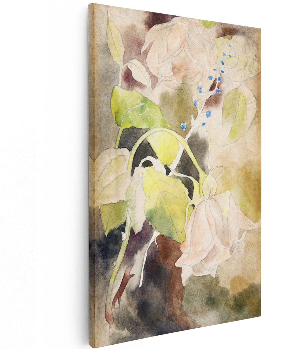 Artaza Canvas Schilderij Bloemen Schilderij - 120x180 cm - Groot - Wanddecoratie Bloemen - Muurdecoratie Vintage - Decoratie Aquarel Bladeren