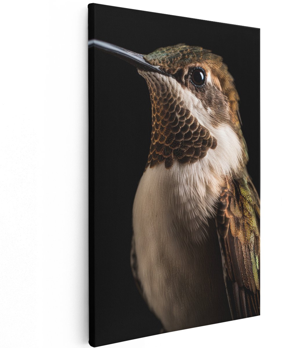Artaza Canvas Schilderij Kolibrie - 120x180 cm - Groot - Wanddecoratie Vogels - Muurdecoratie Natuur - Decoratie Dieren - Zwart