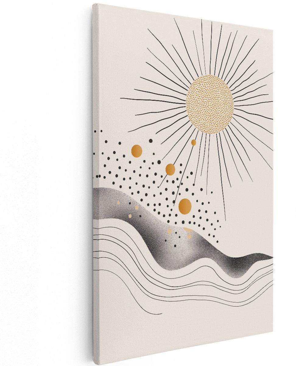 Artaza Canvas Schilderij Abstract - 120x180 cm - Groot - Wanddecoratie Boho Zon - Muurdecoratie Geometrisch - Decoratie Woonkamer Goud