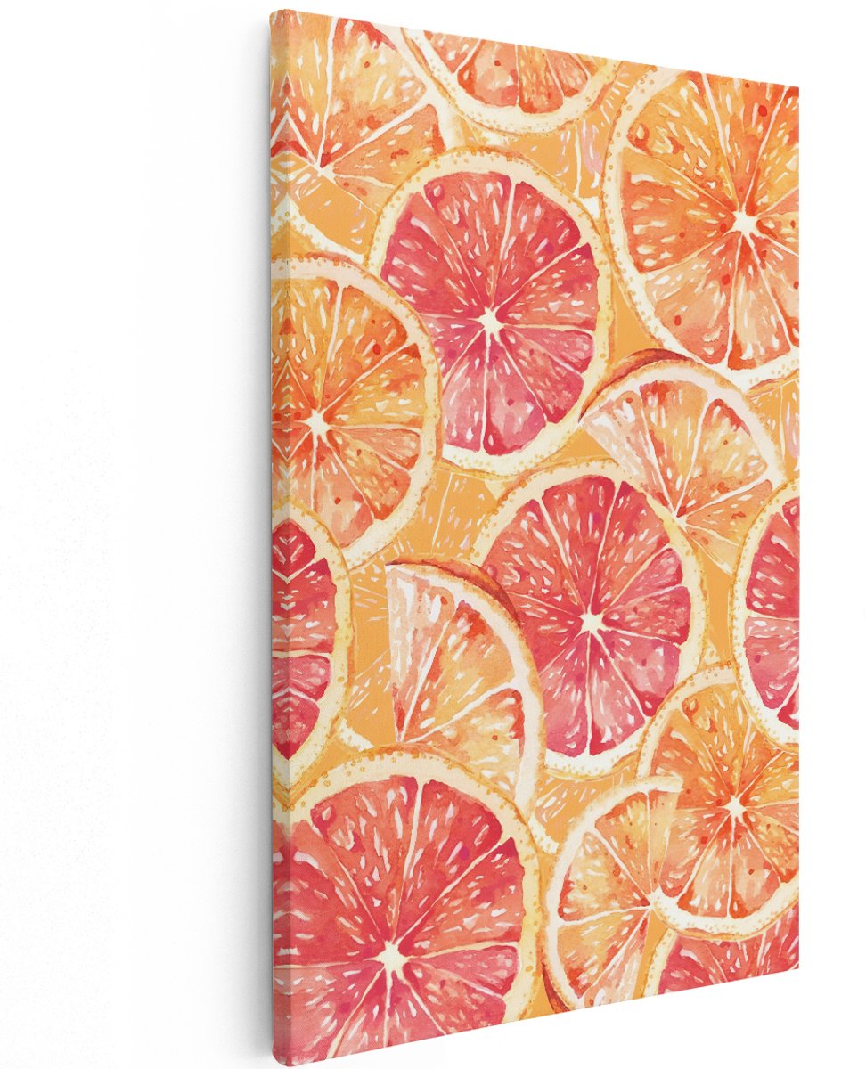 Artaza Canvas Schilderij Citrusvruchten - 120x180 cm - Groot - Wanddecoratie Aquarel Fruit - Muurdecoratie Sinaasappel - Decoratie Keuken Oranje