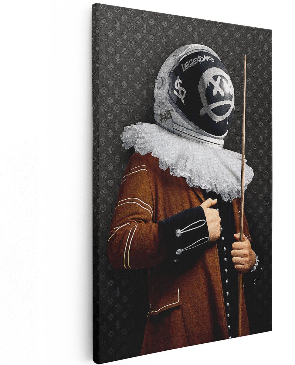 Artaza Canvas Schilderij Astronaut - 120x180 cm - Groot - Wanddecoratie Modern Portret - Muurdecoratie Banksy Stijl - Decoratie Graffiti Pop Art