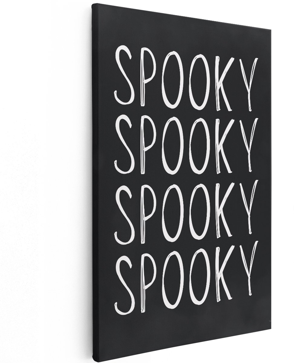 Artaza Canvas Schilderij Spooky Tekst - 120x180 cm - Groot - Wanddecoratie Zwart Wit - Muurdecoratie Halloween - Decoratie Quote - Schilderijen Op Canvas