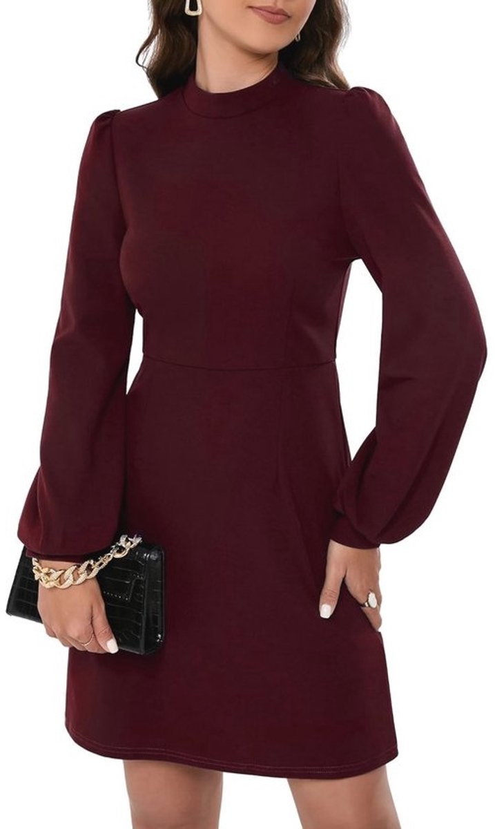 Elegante zakelijke jurk voor dames met lange mouwen - A-lijn, knielang, hoge taille, wikkeljurk